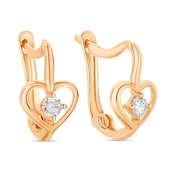 Дитячі золоті сережки «Сердечка» з фіанітами (арт. 106558) – зображення 1