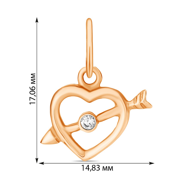 Золотой кулон Сердце с фианитом (арт. 421298) – изображение 3