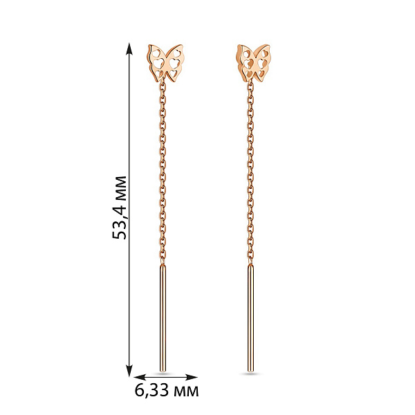 Золотые серьги-протяжки "Бабочки" (арт. 108423) – изображение 4
