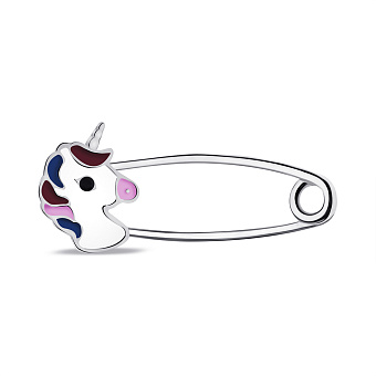 Детская булавка из серебра Единорог с эмалью (арт. 7511/А108ецвшпю)