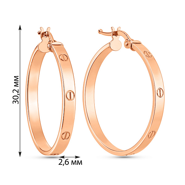 Серьги-кольца из красного золота без камней (арт. 1091504/30) – изображение 4