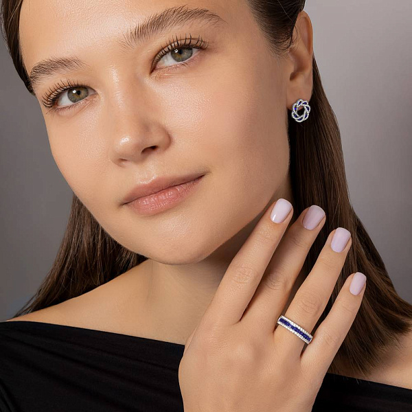 Золотые серьги с сапфирами и бриллиантами (арт. 2190380202с) – изображение 2