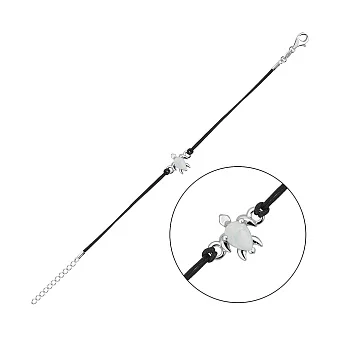 Срібний браслет Черепаха  із шовковою ниткою (арт. 7309/5163чПоб)