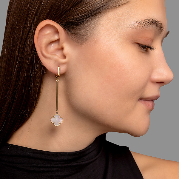 Длинные серьги-подвески из желтого золота с перламутром (арт. 107894/15жп) – изображение 4