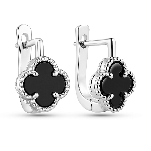 Срібні сережки Конюшина з оніксом (арт. 7502/10060/8о) – зображення 1