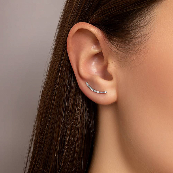 Сережки-клаймбери з білого золота з діамантами  (арт. С011395015б) – зображення 2