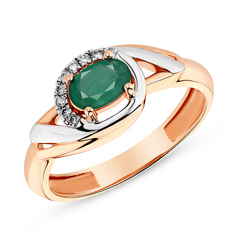 Золотое кольцо с изумрудом и бриллиантами (арт. К011045и)