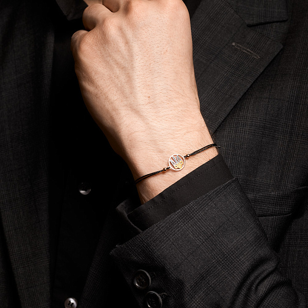 Браслет на шовковій нитці Тризуб з золотою вставкою і з емаллю (арт. 340028чесж) – зображення 2