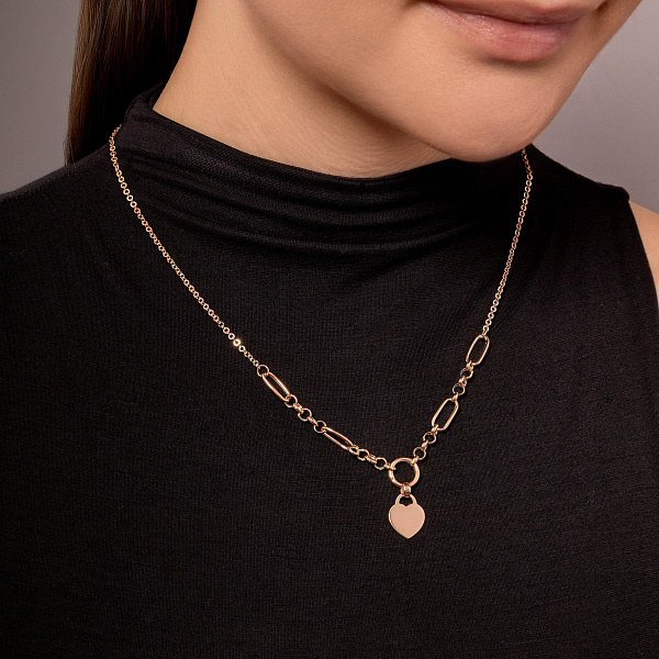 Широкое золотое колье Сердце с одним фианитом (арт. 353023) – изображение 2