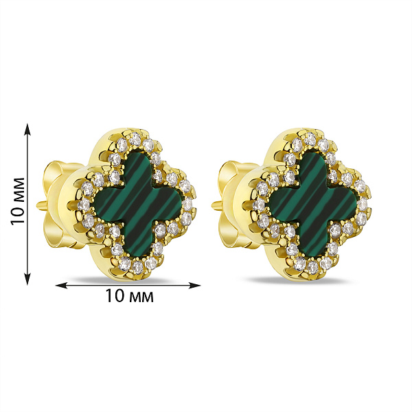 Серьги из серебра с малахитом и желтым родированием (арт. 7518/5108/10жмлх) – изображение 2