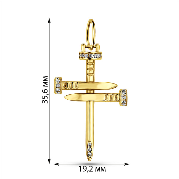 Декоративний золотий хрестик Цвях з фіанітами (арт. 424979ж) – зображення 2