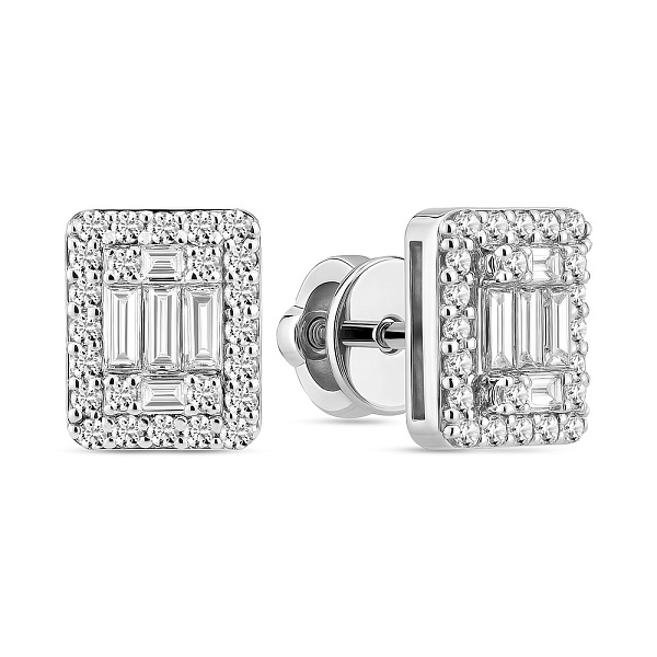 Серьги-пусеты из белого золота с бриллиантами разной формы (арт. Т011232040б) – изображение 1