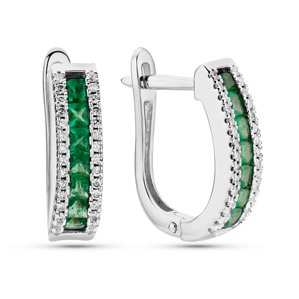Серьги из белого золота с изумрудом и бриллиантами (арт. 2190166202и) – изображение 1