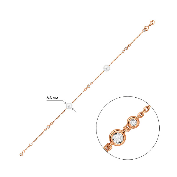 Золотий браслет з перлами та фіанітами (арт. 326292прлб) – зображення 4