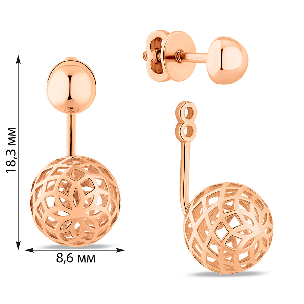 Серьги-джекеты из красного золота (арт. 1101125) – изображение 3