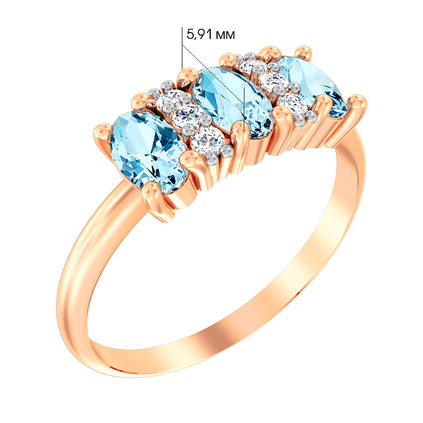 Кольцо из красного золота с голубыми топазами и фианитами (арт. 140580Птг) – изображение 2