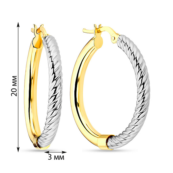 Сережки-кільця з комбінованого золота (арт. 108202/20жб) – зображення 2