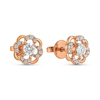 Сережки-пусети з червоного золота з діамантами (арт. Т011086020)