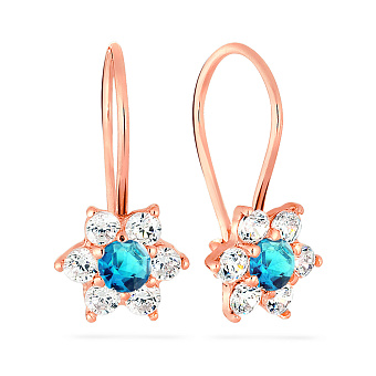 Дитячі золоті сережки «Квіточки» з блакитними фіанітами (арт. 110142г)