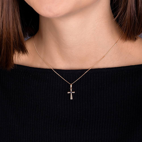 Золота підвіска-хрестик з сапфіром  (арт. П011025с) – зображення 2