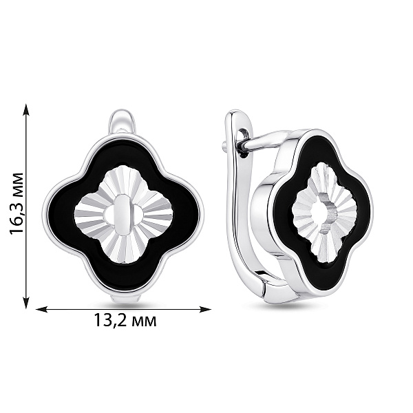 Серебряные серьги клевер с эмалью (арт. 7502/10402еч) – изображение 2
