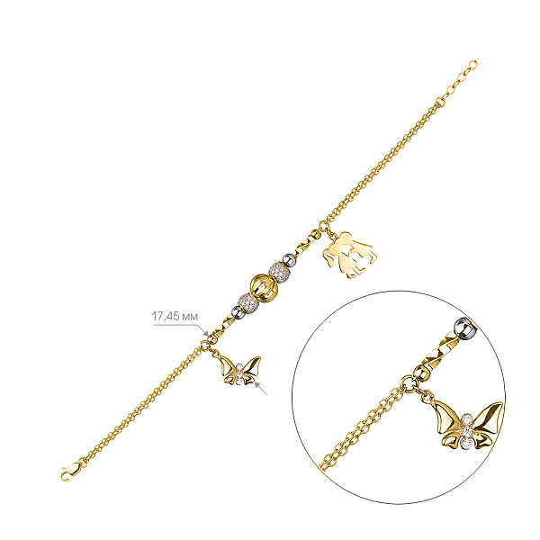 Золотий браслет з підвісками і фіанітами (арт. 323355жП2) – зображення 2