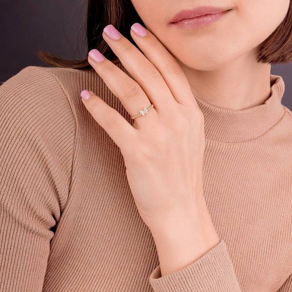 Золотое кольцо Бабочка с фианитами (арт. 156139) – изображение 2