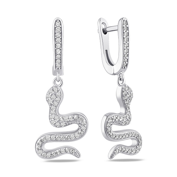 Серебряные серьги-подвески змея с фианитами (арт. 7502/10454) – изображение 1