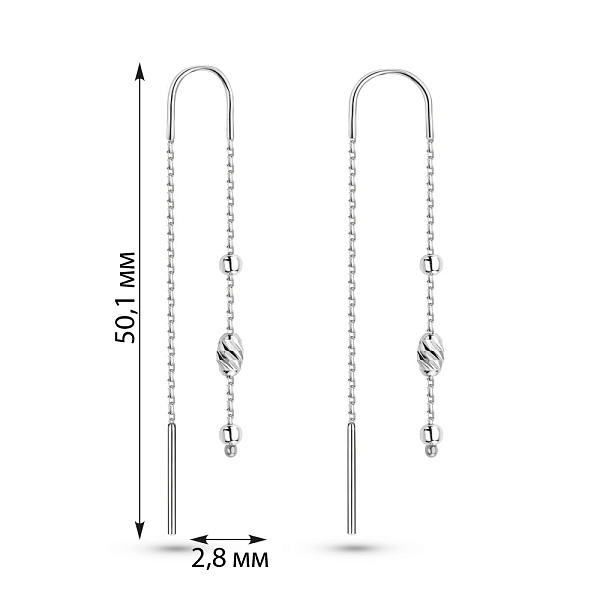 Серьги-протяжки из белого золота (арт. 1091540б) – изображение 2