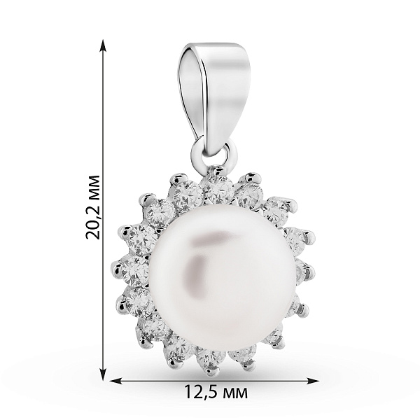 Серебряный кулон с жемчугом и фианитами (арт. 7503/281жб) – изображение 2