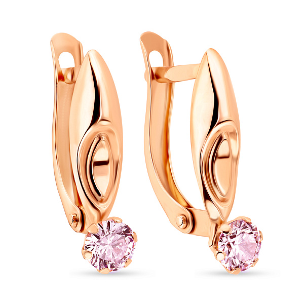 Детские золотые серьги с розовыми фианитами (арт. 107711р) – изображение 1