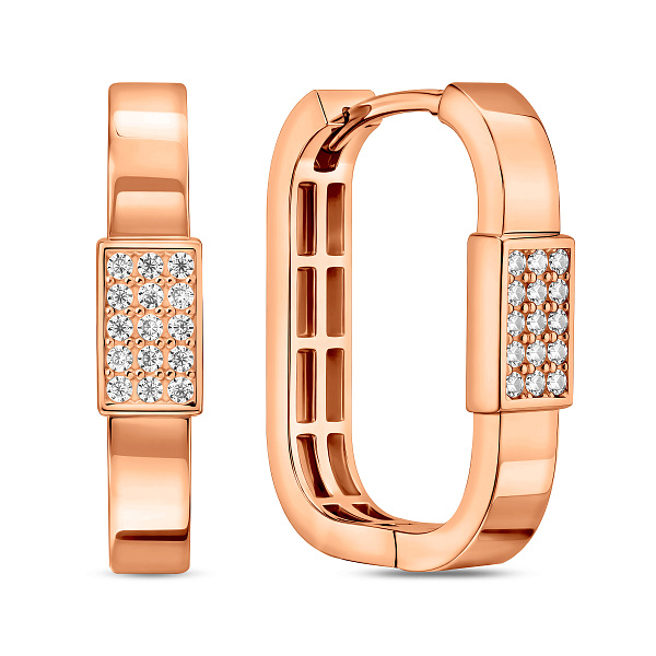 Серьги-кольца из красного золота с фианитами (арт. 1092127) – изображение 1