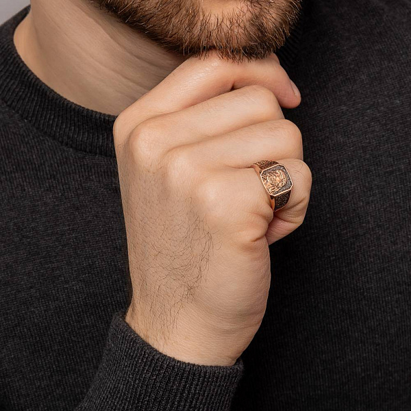 Золотая печатка с ликом Иисуса (арт. 170098ч) – изображение 3