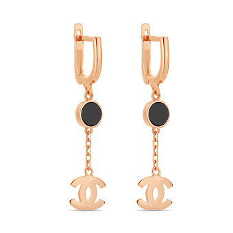 Серьги-подвески из красного золота с ониксом (арт. 106499о)