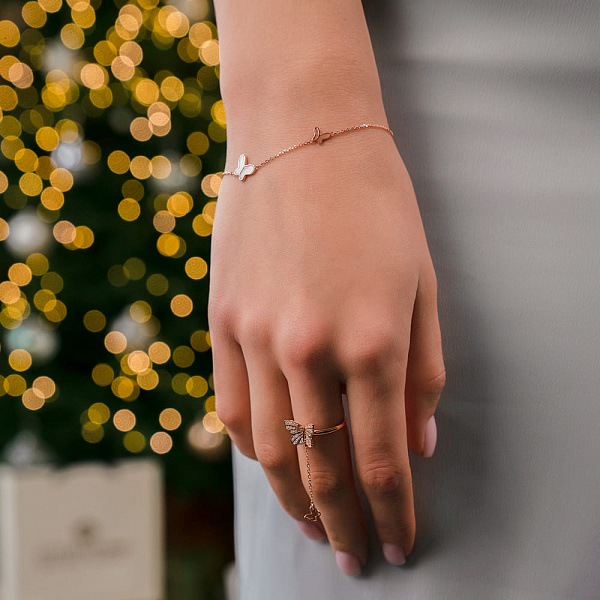 Золотое кольцо Бабочки с подвеской (арт. 141222) – изображение 2