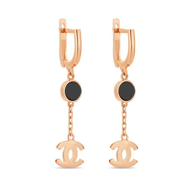 Серьги-подвески из красного золота с ониксом (арт. 106499о) – изображение 1
