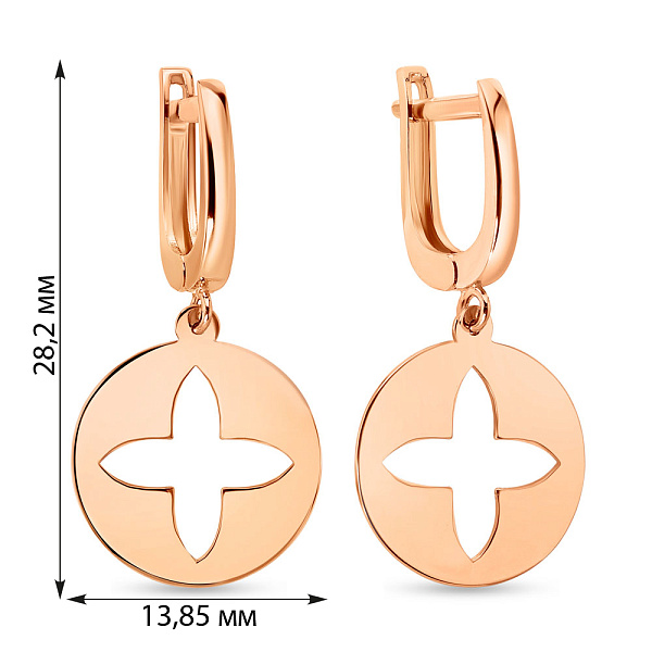 Сережки из красного золота с подвеской (арт. 105889) – изображение 2