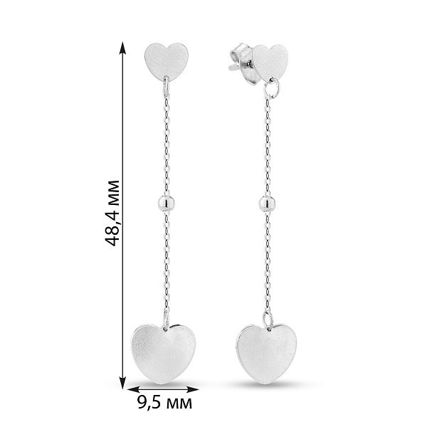 Серьги-пусеты из белого золота Сердечки (арт. 1091556бм) – изображение 4