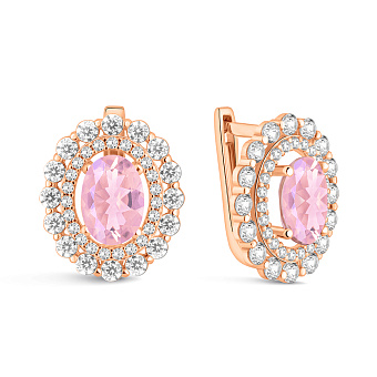 Фото Сережки з золота з морганітом і фіанітами (арт. 111171ПмГ)