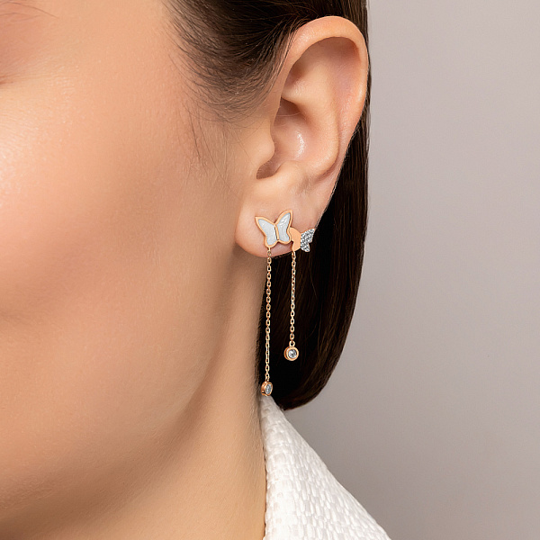 Серьги золотые Бабочки с эмалью и фианитами (арт. 110021еп) – изображение 7