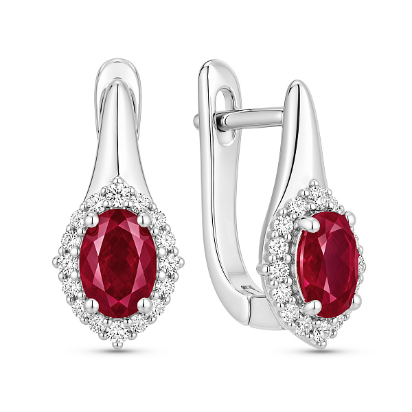 Серебряные серьги с рубином и фианитами (арт. 7502/10595Р) – изображение 1