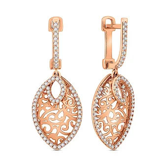 Серьги-подвески из красного золота с фианитами (арт. 102560)