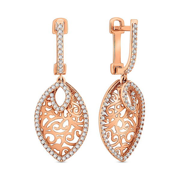 Серьги-подвески из красного золота с фианитами (арт. 102560) – изображение 1