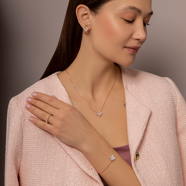 Золотий браслет Конюшина з одним перламутром (арт. 341496/12п) – зображення 3