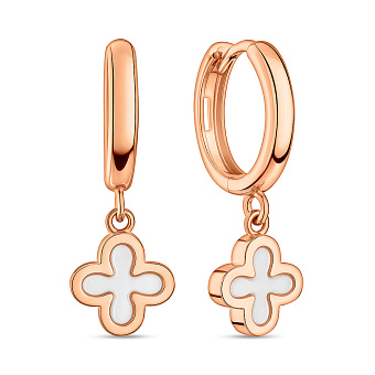 Фото Сережки-підвіски з червоного золота з перламутром (арт. 1091959п)