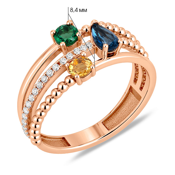 Золотое кольцо с миксом камней (арт. 141370Пзлц) – изображение 4