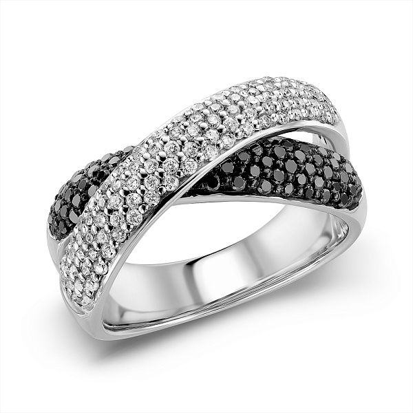 Золота каблучка з чорними і білими діамантами (арт. К28104б) – зображення 1