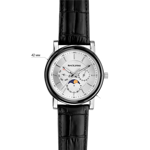 Массивные серебряные часы с кожаным ремешком (арт. 7526/330сркмчч) – изображение 3