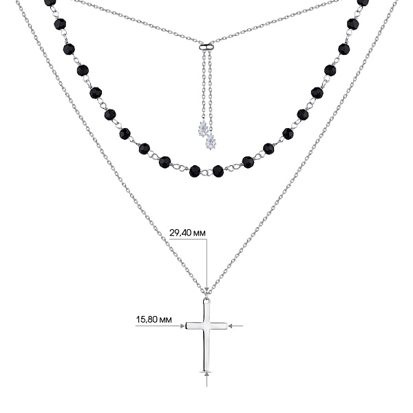 Подвійне кольє зі срібла "Хрестик" з оніксом (арт. 7507/1457о) – зображення 3