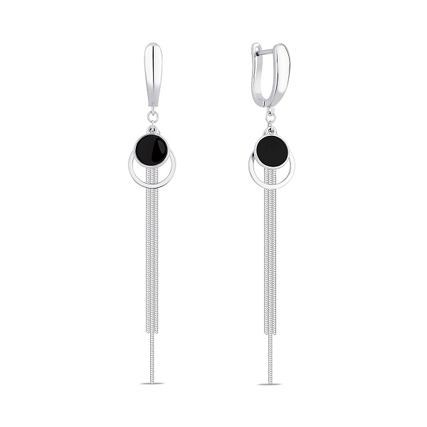 Серебряные длинные серьги с черным ониксом (арт. 7502/10175о) – изображение 1